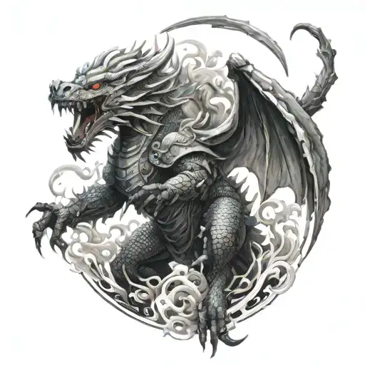 Elemental Dragon samurai tattoo design idea