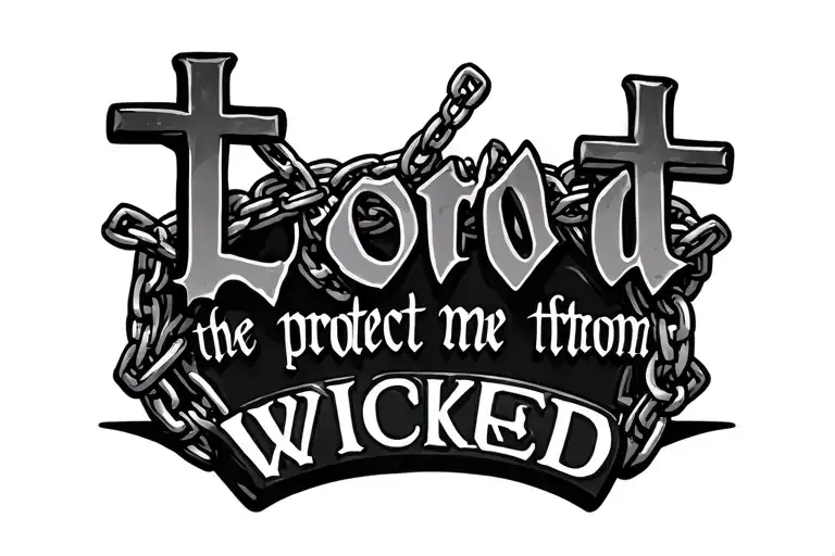"lord protect me from th wicked" cross and chains forming tattoo design idea