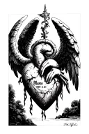 Broken heart and a angel holding the text "Marco 1969 03 31" tattoo design idea