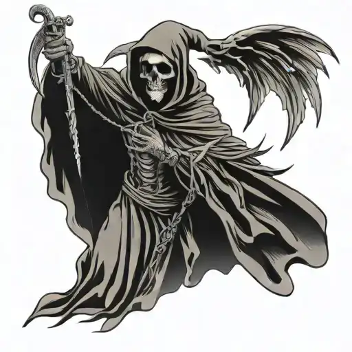 memento mori grim reaper with wings spread tattoo design idea