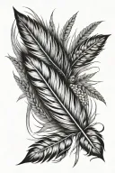 pheasant feather surrounded by wheat and corn stocks tattoo design idea