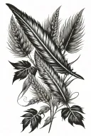 pheasant feather surrounded by wheat and corn stocks tattoo design idea