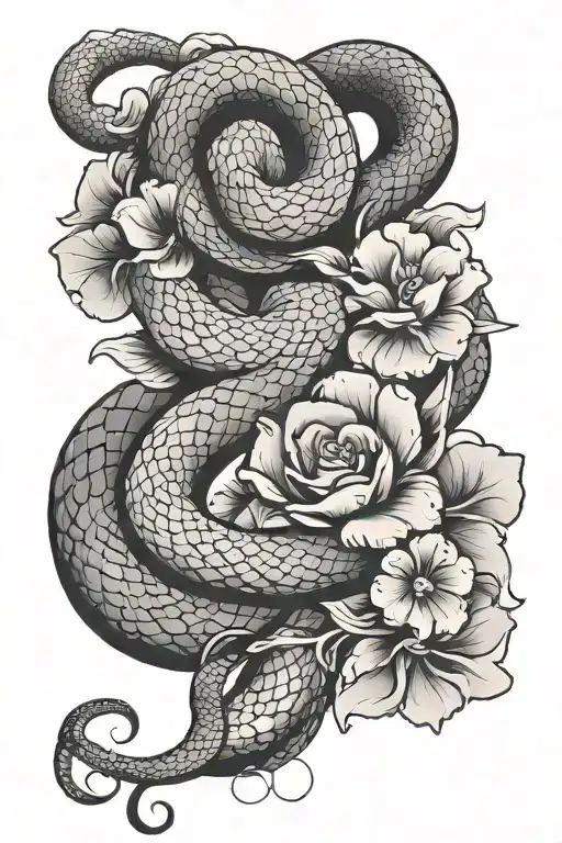cloud, snake, flower tattoo design idea