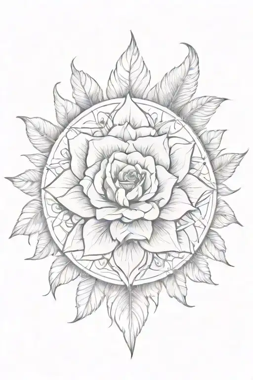 mandala with feathers roses tattoo design idea