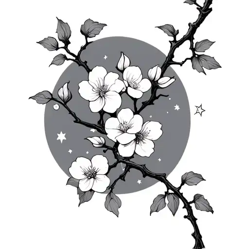 cherry blossom vines with subtle stars tattoo design idea