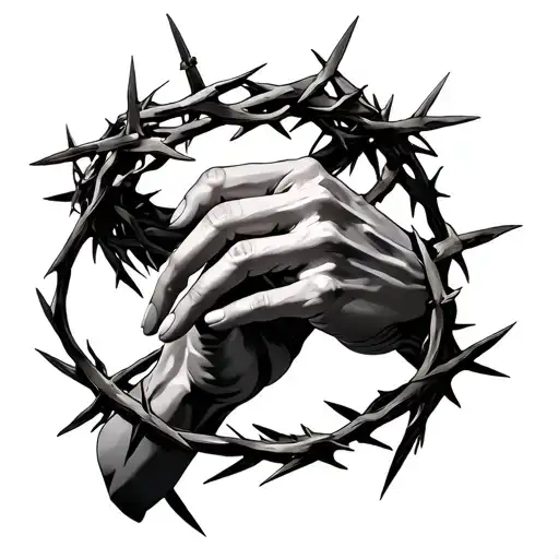 creation of adam hands with crown of thorns wrapped tattoo design idea
