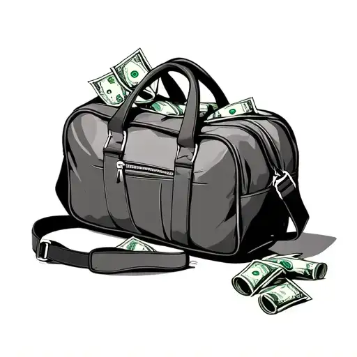unzipped duffel  with money rolls  tattoo design idea