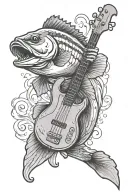 bass guitar with a bass fish jumping tattoo design idea