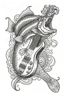 bass guitar with a bass fish jumping tattoo design idea