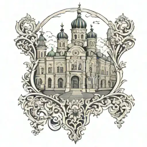 the row of the central administrative district of moscow in gothic style tattoo design idea