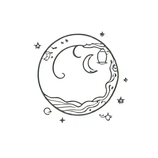 gothic moon ocean tattoo design idea