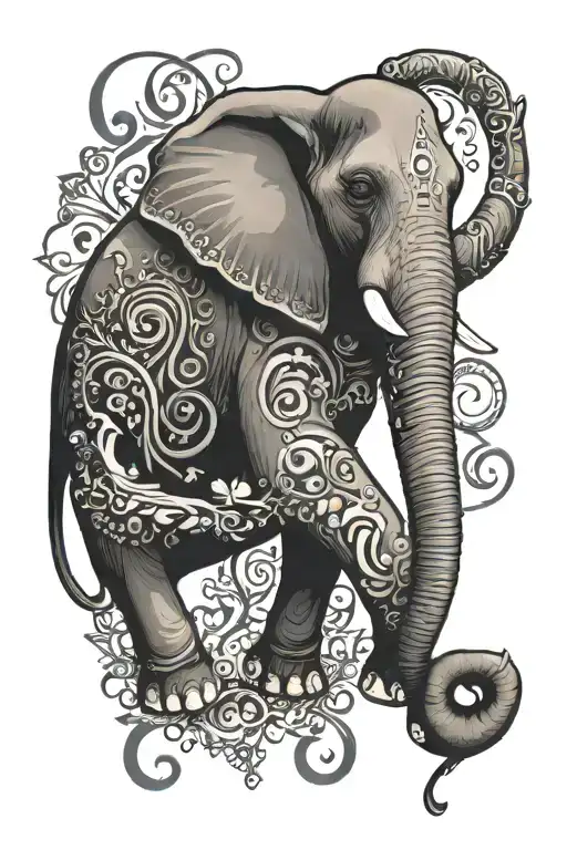 Occupational therapy tools incorporated into a dancing elephant design tattoo design idea