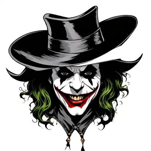 scary joker face with thong out and a high hat tattoo design idea