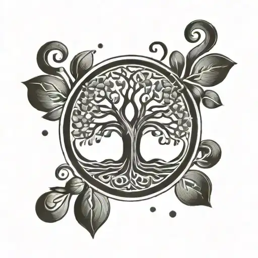 A tattoo design combining family symbols like a tree of life with money symbols like coins to represent the importance of family and financial stability in your life tattoo design idea