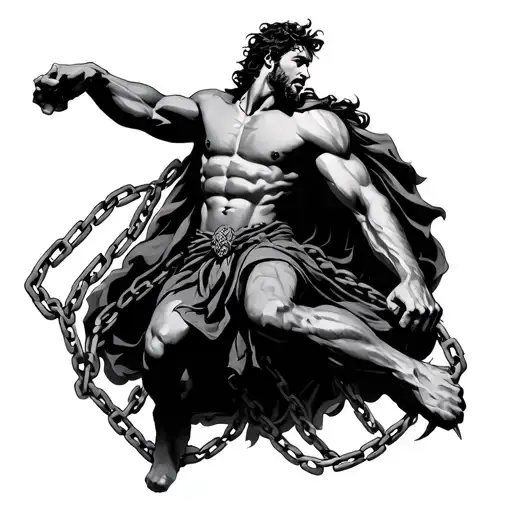 Samson breaking free from chains tattoo design idea
