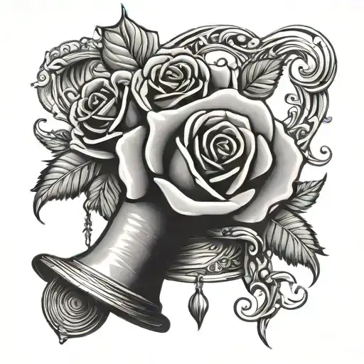 red rose wrapped around church bell tattoo design idea