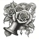 red rose wrapped around church bell tattoo design idea