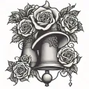 red rose wrapped around church bell tattoo design idea