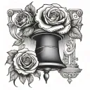 red rose wrapped around church bell tattoo design idea
