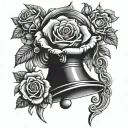 red rose wrapped around church bell tattoo design idea