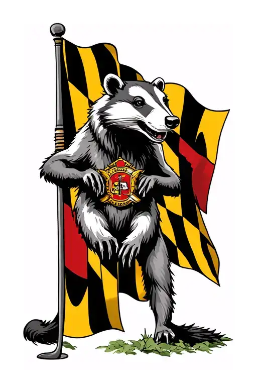 maryland flag and firefighting badger tattoo design idea