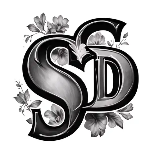 Create a hyper realistic tattoo for a man's shoulder that contains the letters S and D, also a music reference and Irish tattoo design idea