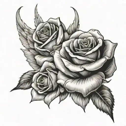 2 roses and a guardian angel watching tattoo design idea