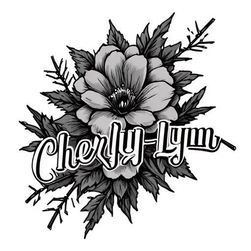 "Cheryl-Lynn" barbed wire name tattoo with flower  tattoo design idea