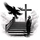 - Me looking up at da stairs - Stairs that fade into a cross- Heaven gates- Eagle- Doves- Cloud shading- Me with a tattoo design idea