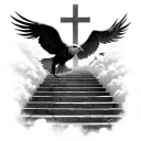 - Me looking up at da stairs - Stairs that fade into a cross- Heaven gates- Eagle- Doves- Cloud shading- Me with a tattoo design idea