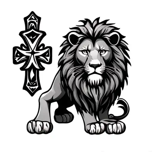 lion, cross, atlas, deck of cards tattoo design idea
