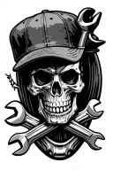 wrenches, skull, baseball cap, american, truck tattoo design idea