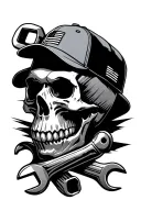 wrenches, skull, baseball cap, american, truck tattoo design idea