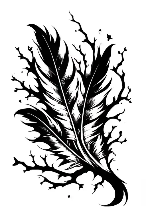 tribal feather and tree branch  tattoo design idea