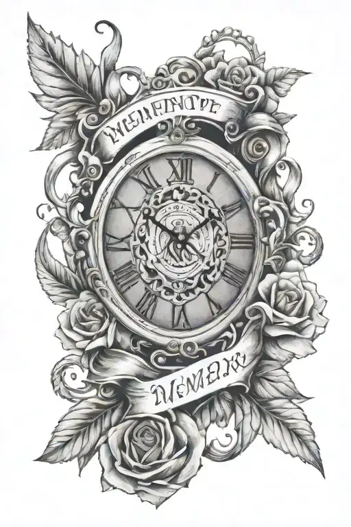 Half sleeve with Roman numeral clock says memento vivere and memento mori tattoo design idea