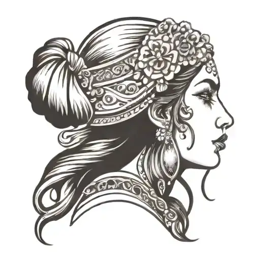gypsy girl side profile with tear drop falling tattoo design idea