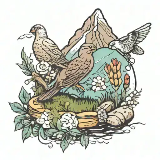 montain,bagel,stream,partridge,thyme tattoo design idea