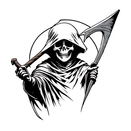 grim reaper with a broken scythe tattoo design idea