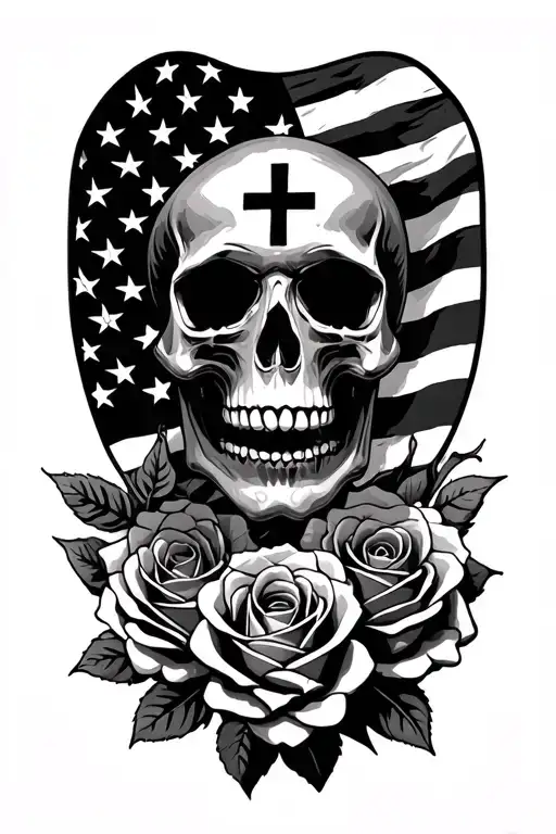 Cross, Roses, American flag, skull tattoo design idea