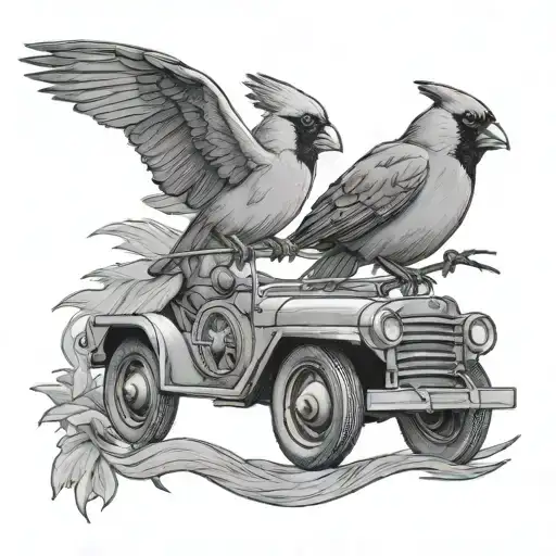 Vietnam veteran, red cardinal, classic fords tattoo design idea
