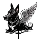 dog memorial tattoo with cross, angel wings and time: 23.44 tattoo design idea