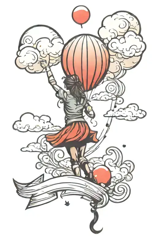 spine tattoo of girl letting go of a balloon tattoo design idea