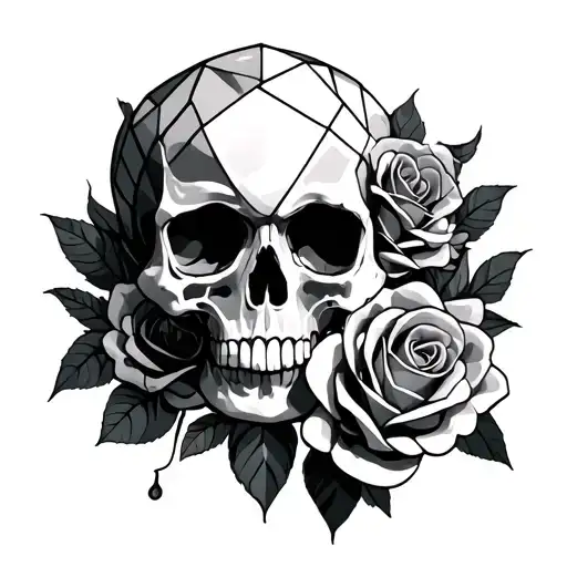 skull, roses, geometric, girly tattoo design idea