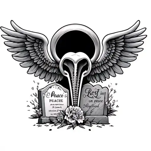 a tattoo of a uterus with a headstone and rest in peace or angelwings  tattoo design idea