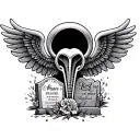 a tattoo of a uterus with a headstone and rest in peace or angelwings  tattoo design idea
