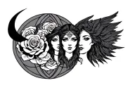 hecate triple goddess tattoo, geo patern, roses, raven tattoo design idea