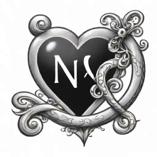 infinity symbol and hearts with N & M initials tattoo design idea