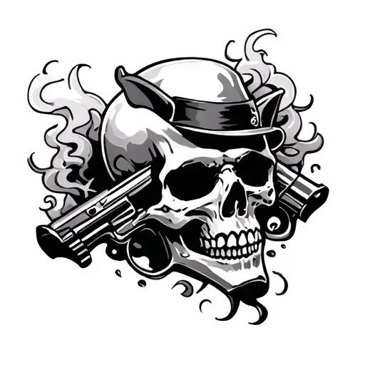 skull law texas guns smoke rising tattoo design idea