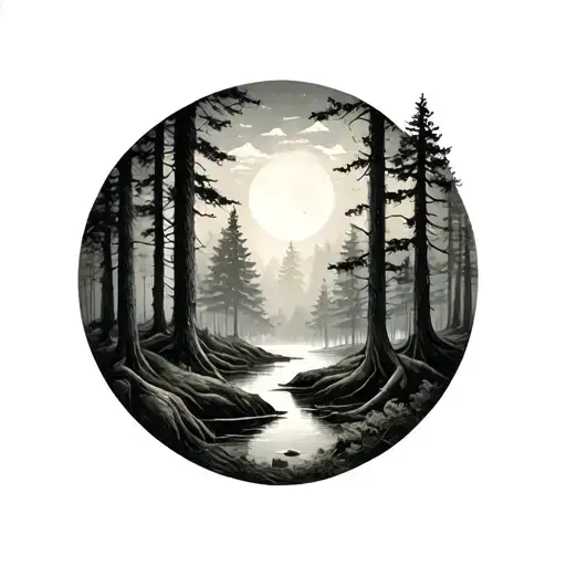 forest scene circular tattoo design tattoo design idea