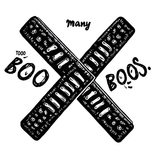 two bandaids overlapping to make an X with the words too many boo-boos arching over and under  tattoo design idea